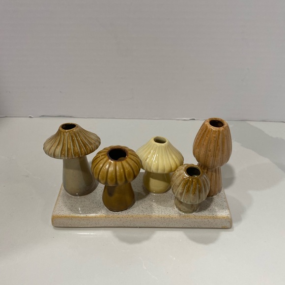 Creative Co-Op Other - Creative Co-Op Stoneware Drip Glaze Mushroom Multi Vase Set 5 Vases 7 1/2”Lx4”H